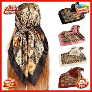 4-Pack Large Square Silk-Like Head Scarves 35" Versatile Shawl Bandana